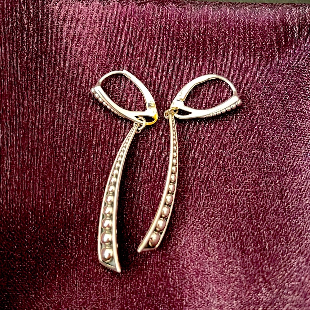Lagos Signature Caviar Curved Linear Drop Earrings